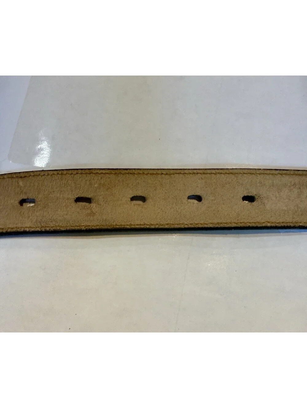 Vintage 1980s Genuine Leather Belt Tan Basketweave Embossed Western 46”